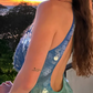 Robe de cocktail courte à paillettes bleu vert brillant NV5220
