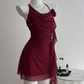 Robe de soirée courte bordeaux asymétrique en mousseline de soie, tenue de fête d'anniversaire, nv5277