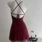 Robe de soirée courte bordeaux asymétrique en mousseline de soie, tenue de fête d'anniversaire, nv5277