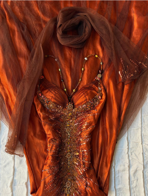 Robe de soirée longue en mousseline de soie orange avec perles exquises, robe de bal nv5399