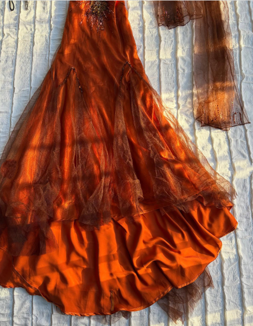 Robe de soirée longue en mousseline de soie orange avec perles exquises, robe de bal nv5399