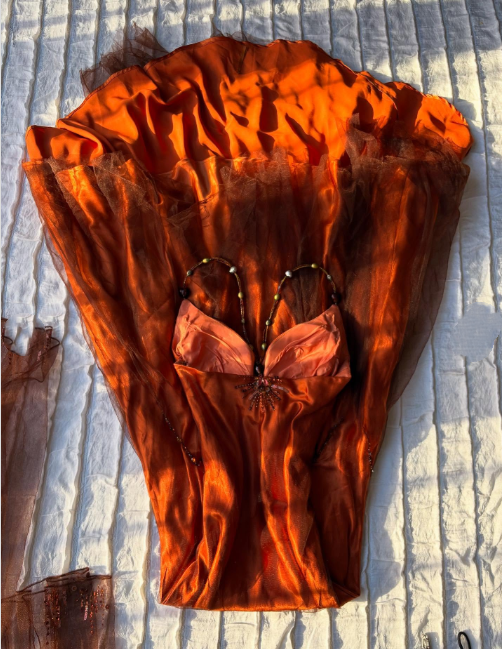 Robe de soirée longue en mousseline de soie orange avec perles exquises, robe de bal nv5399