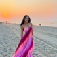 Red and pink gradient fashion suspenders long chiffon holiday party dress nv5407