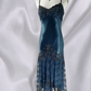 Atemberaubendes blaues, exquisites, mit Perlen besetztes Spaghettiträger-Lang-Chiffon-Retro-Kleid, Ballkleid NV5412