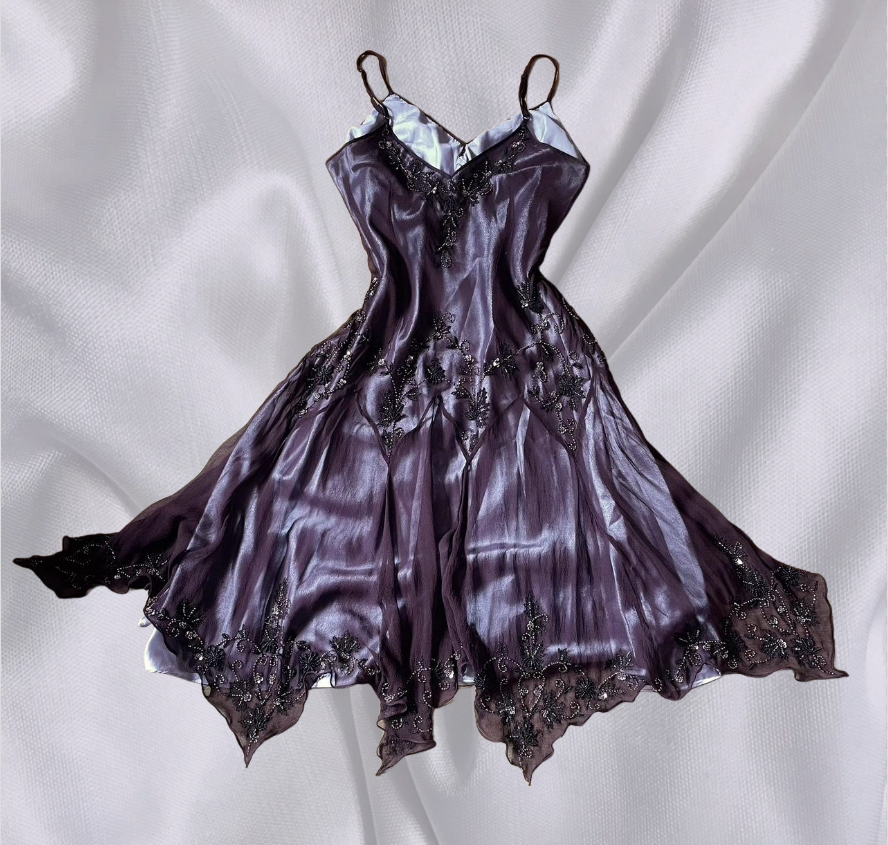 Lila Retro-Fee exquisite Perlen lange Chiffon Meerjungfrau Kleid Ballkleid nv5418