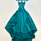NiceVestidos--(Écharpe incluse) Robe de soirée longue en satin bleu-vert exquise, perlée à la main, longueur au sol, robe de bal, robe de banquet Nv5578