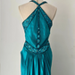 NiceVestidos--(Écharpe incluse) Robe de soirée longue en satin bleu-vert exquise, perlée à la main, longueur au sol, robe de bal, robe de banquet Nv5578