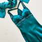 NiceVestidos--(Écharpe incluse) Robe de soirée longue en satin bleu-vert exquise, perlée à la main, longueur au sol, robe de bal, robe de banquet Nv5578