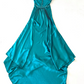 NiceVestidos--(Écharpe incluse) Robe de soirée longue en satin bleu-vert exquise, perlée à la main, longueur au sol, robe de bal, robe de banquet Nv5578