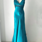 NiceVestidos--(Écharpe incluse) Robe de soirée longue en satin bleu-vert exquise, perlée à la main, longueur au sol, robe de bal, robe de banquet Nv5578