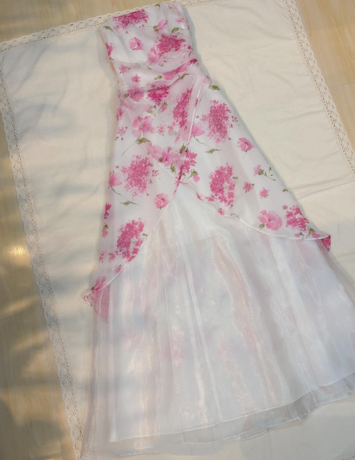 NiceVestidos--Pink Exquisite Floral Long Chiffon Prom Dress Homecoming Dress Fairy Dress Nv5584