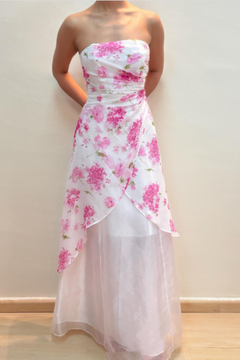 NiceVestidos--Pink Exquisite Floral Long Chiffon Prom Dress Homecoming Dress Fairy Dress Nv5584