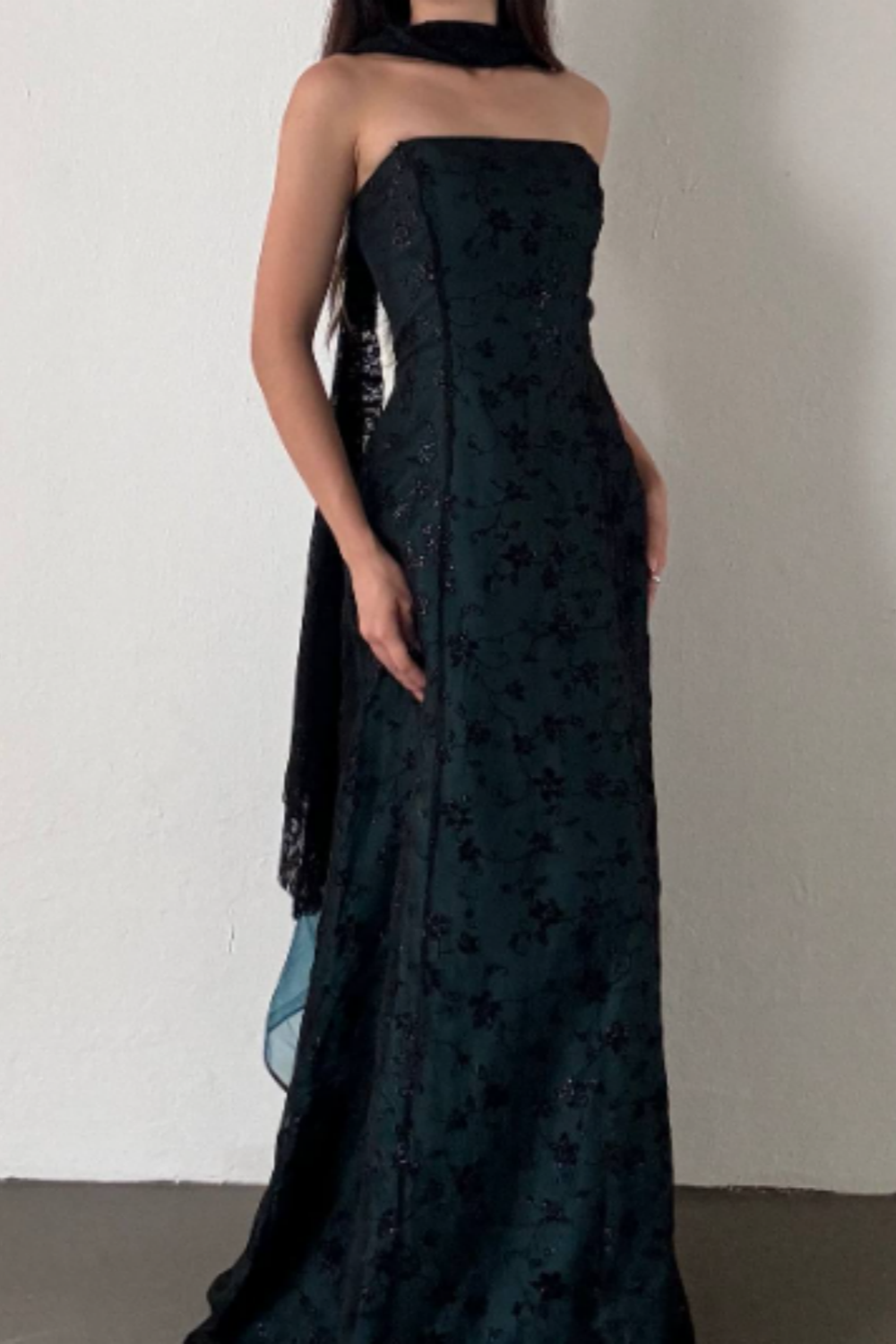 NiceVestidos - Dunkelgrünes Vintage-Ballkleid mit exquisitem Blumenmuster und langem Chiffon, Heimkehrkleid, Feenkleid, Nv5587