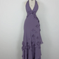 NiceVestidos - Lilafarbenes, langes Chiffon-Ballkleid mit Trägern und Blumenmuster, Nv5627