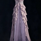 NiceVestidos - Robe de cérémonie longue en mousseline brodée, col licou, motif étoile lavande, perles cloutées, volants, NV5812