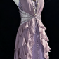NiceVestidos - Robe de cérémonie longue en mousseline brodée, col licou, motif étoile lavande, perles cloutées, volants, NV5812