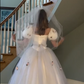 NiceVestidos--(Voile inclus)Robe de mariée simple longue en tulle à fleurs blanches et roses NV5828