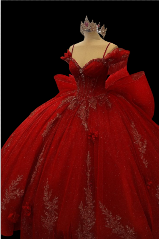 NiceVestidos – Wunderschönes, rotes, exquisites, perlenbesetztes, langes Ballkleid aus Tüll und Satin, NV5877