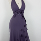 NiceVestidos – Vintage Lavendel-Lila 3D-Blumen-Halterkleid mit tiefem V-Ausschnitt, asymmetrischen Rüschen und Rüschen NV5908