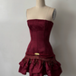 Robe de bal courte en satin bordeaux ornée de perles NiceVestidos NV6155