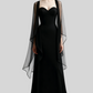 NiceVestidos – Schwarzes, langärmeliges Chiffonkleid mit herzförmigem Ausschnitt NV6013