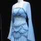 Fairy Luxury Court Style Hellblaues, perlenbesetztes, transparentes Abendkleid mit Schleppe – Hochzeits- und Ballkleid im Ozean-Stil NV6382