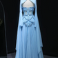 Fairy Luxury Court Style Hellblaues, perlenbesetztes, transparentes Abendkleid mit Schleppe – Hochzeits- und Ballkleid im Ozean-Stil NV6382