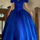 Langes, glänzendes, blaues Retro-Ballkleid NV6440