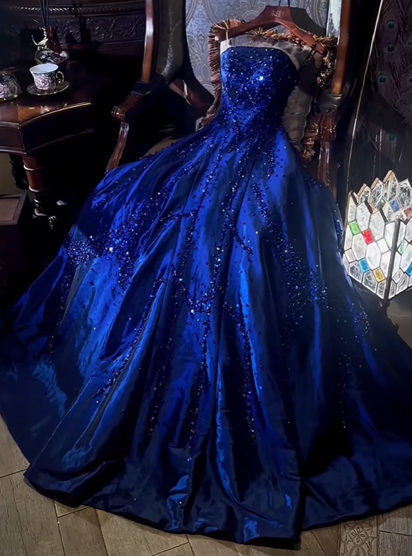 Robe de bal longue bleu saphir brillant NV6591