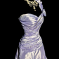 Purple exquisite pearl decoration retro long satin formal dress NV6612