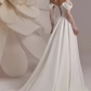Cream Satin Off-the-Shoulder Lace Sleeve Slit Floor-Length Elegant Wedding Dress NV6232