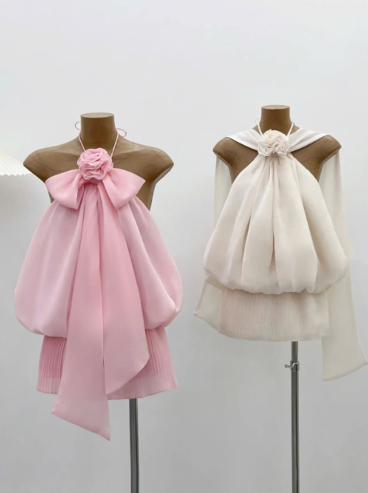Robe de soirée courte en mousseline de soie, motif floral délicat, couleur champagne, robe de fête d'anniversaire, nv4104