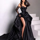 Robe de soirée fendue en taffetas noir avec décolleté en cœur nv2008