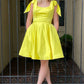 A-Linie Gelbes Homecoming-Kleid mit Schleife und Hosenträgern, Partykleid nv2084