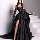 Robe de soirée fendue en taffetas noir avec décolleté en cœur nv2008