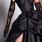 Robe de soirée fendue en taffetas noir avec décolleté en cœur nv2008