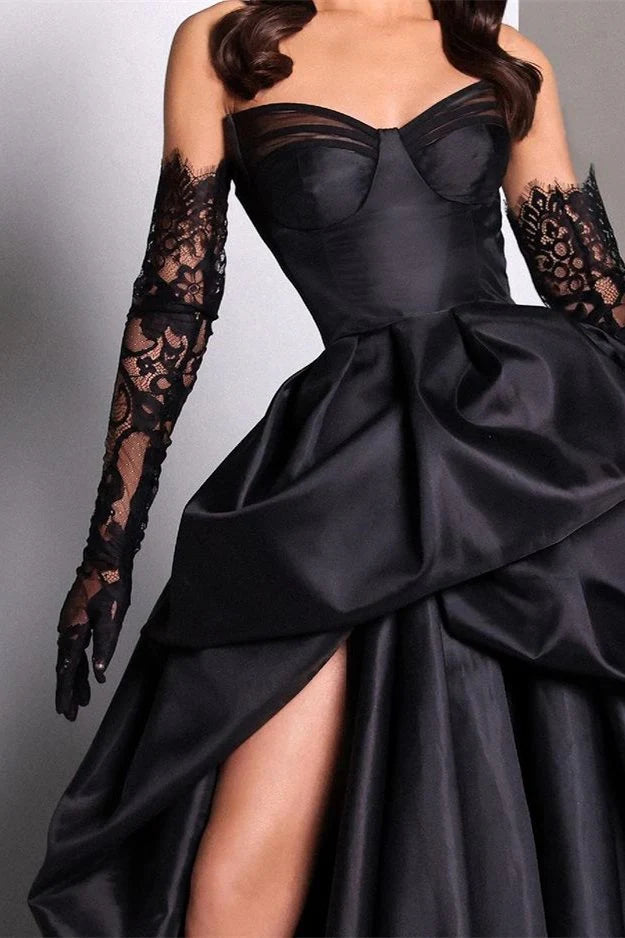 Robe de soirée fendue en taffetas noir avec décolleté en cœur nv2008