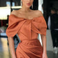 Gebranntes orangefarbenes schulterfreies Meerjungfrau-Abendkleid mit Schlitz, lang, NV1739