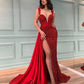 Robe de soirée élégante rouge à paillettes, sans bretelles, longue, robe de bal, robe de soirée, nv3410