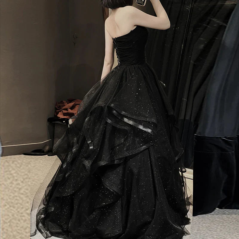 Black Fashion Elegant long tulle prom dresses evening dress Party Dress nv3415