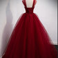 Red off-the-shoulder sweetheart lace tulle beaded lace-up appliques floor-length ball gown evening dress nv1903