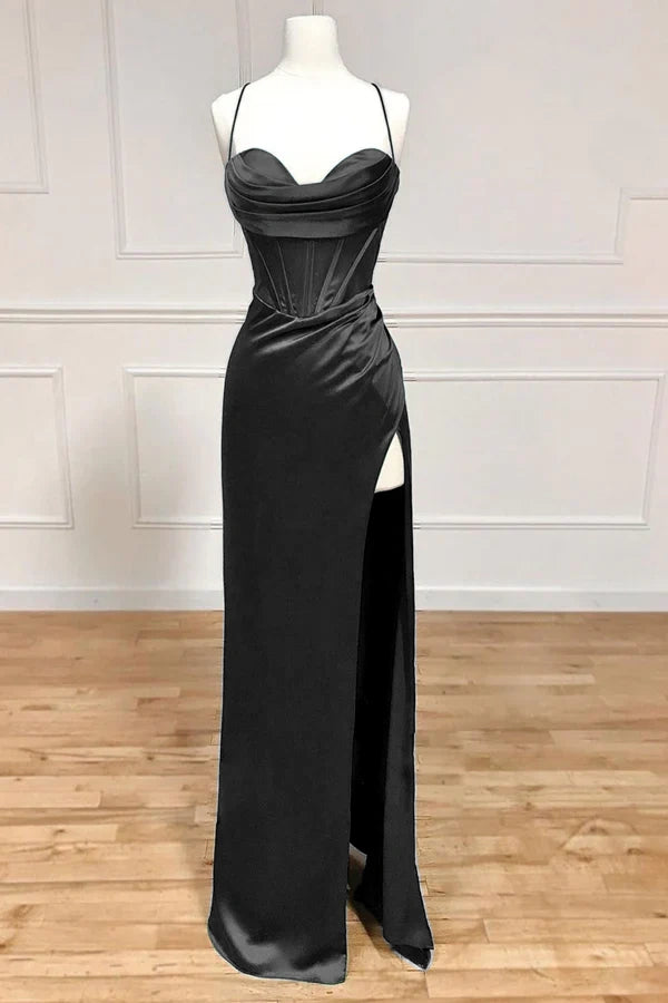 Red simple fashion sling tight spaghetti strap slit evening dress long prom dress graduation dress nv926