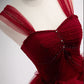 Red off-the-shoulder sweetheart lace tulle beaded lace-up appliques floor-length ball gown evening dress nv1903