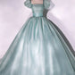 Grünes, einzigartiges, langes Ballkleid aus Tüll für süße 16-Jährige, Abendkleid nv2043