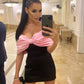 Robe moulante sexy à gros nœud, épaules dénudées, mini, élégante, noire, avec bretelles, nœud rose, robe de soirée, robe d'anniversaire, robe de bal, nv2109