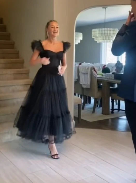 Schwarzes A-Linien-Ballkleid aus Tüll, NV2161
