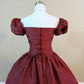 Robe de soirée princesse en satin bordeaux à manches courtes et coupe trapèze nv1905