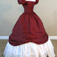Robe de soirée princesse en satin bordeaux à manches courtes et coupe trapèze nv1905