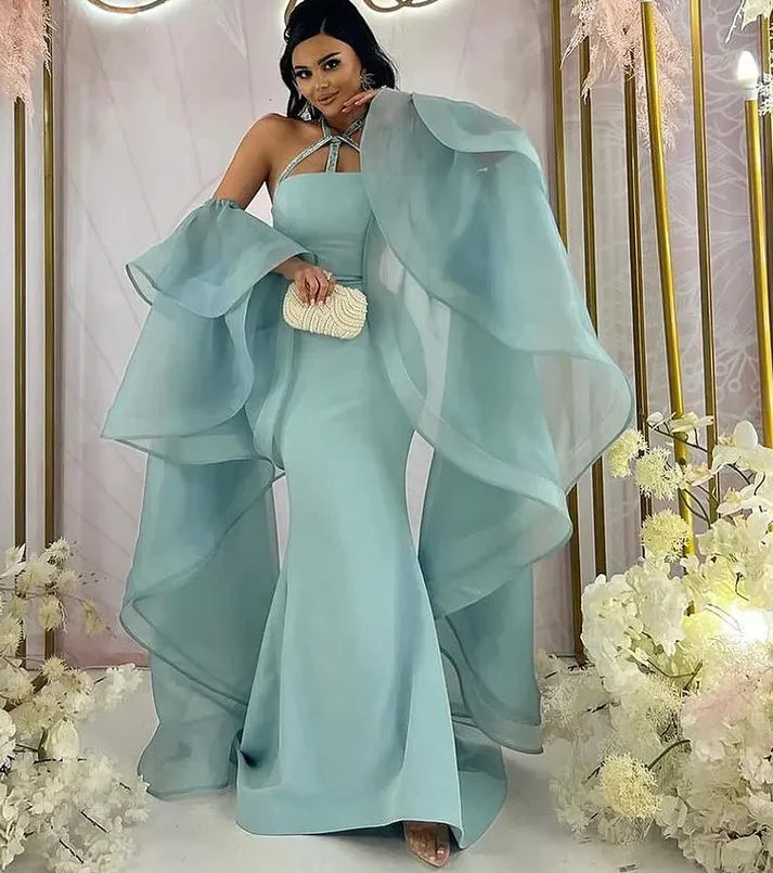 Blaues Luxus-Meerjungfrauen-Abendkleid mit Perlenbesatz, Geburtstagskleid, Ballkleid, NV2019