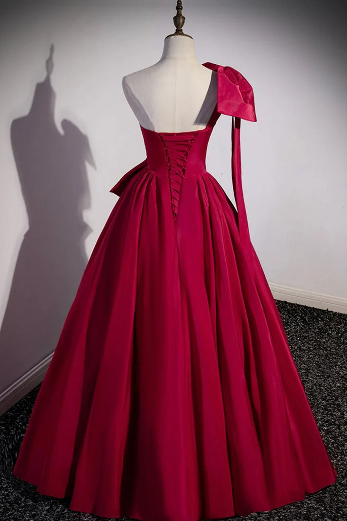 Heißes rosa Satin One-Shoulder-Schleife langes Ballkleid Abendkleid nv1904
